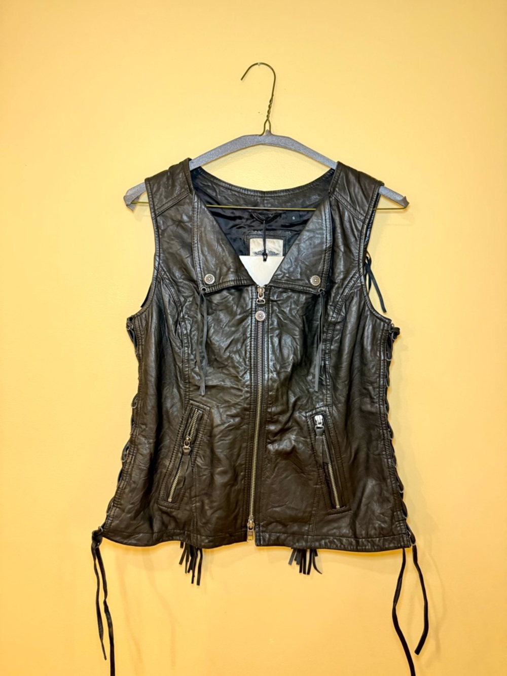 Harley-Davidson Black Faux Leather Sleeveless Moto Vest